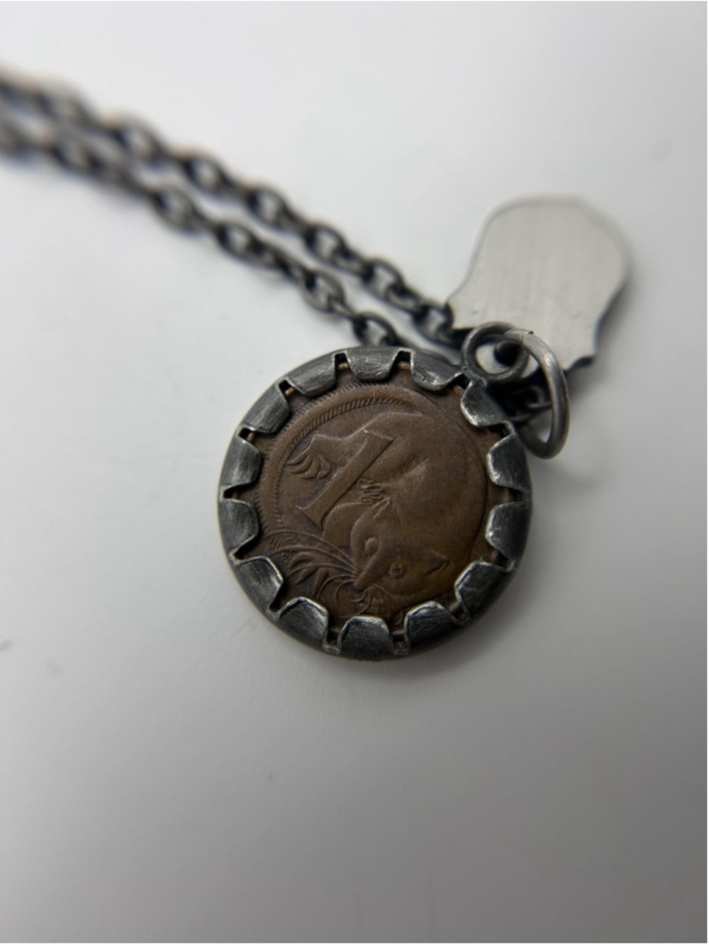 Necklace Brown Australian Coin Pendant 1966 Animal Chain Round Boho Jewelry